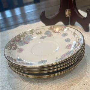 FOUR Vintage 1984 Homer Laughlin Empress Floral Saucers with Gold Trim 84M